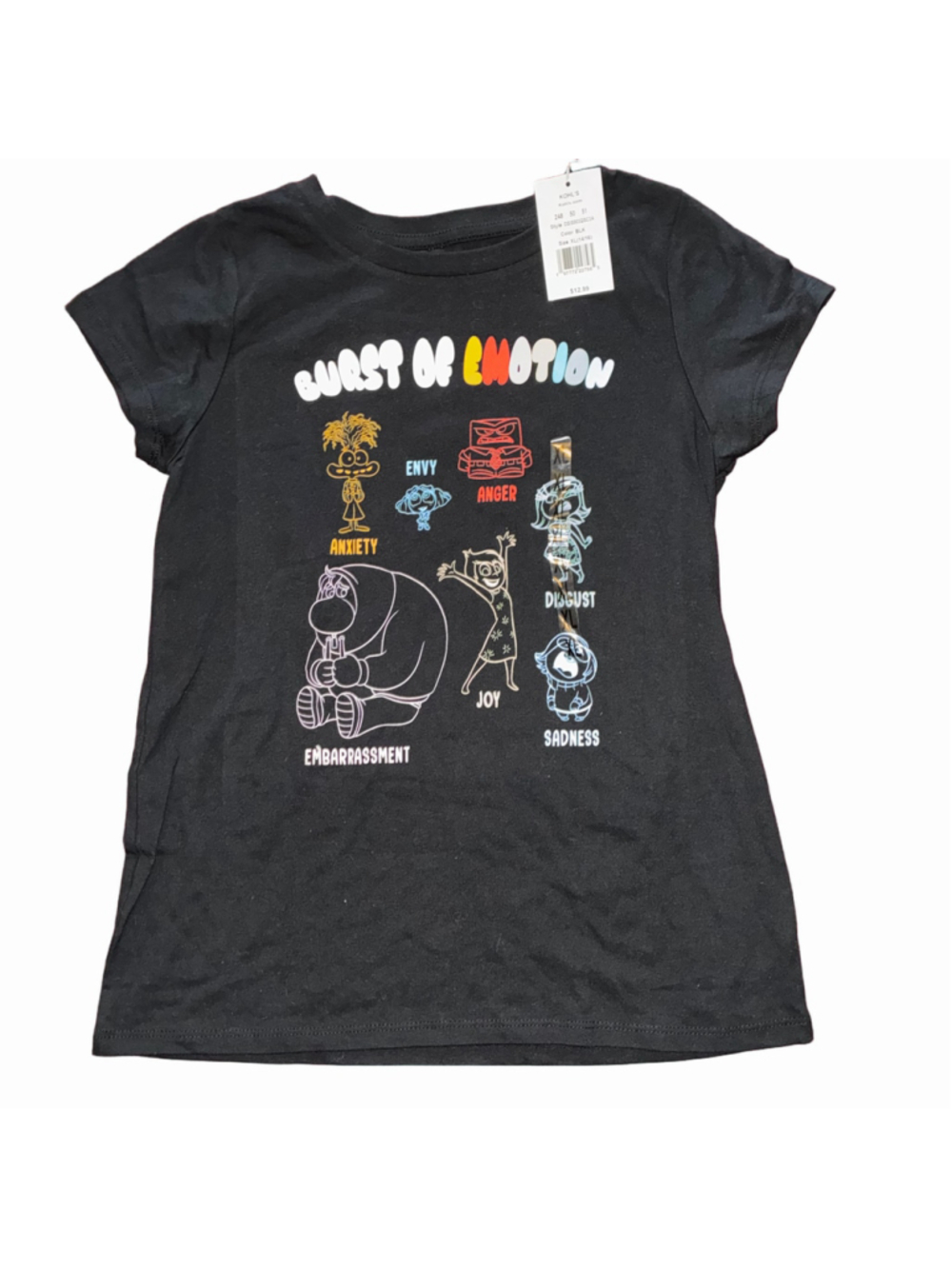 Girls Inside Out Burst of Emotion Graphic Tee Black Size XL NWT